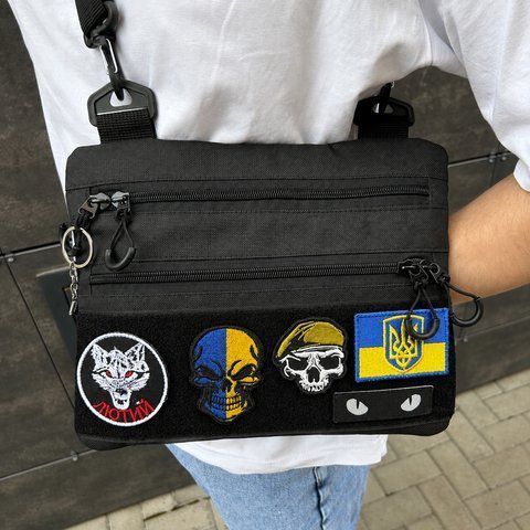 Чорна сумка через плече Cordura 30&times;24 см з велкро панеллю 095 фото