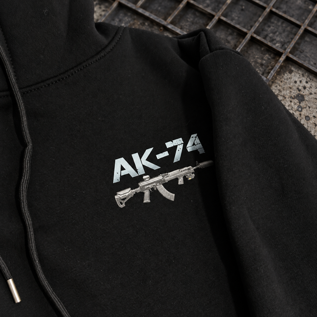 Чоловіче худі AK-74 з принтом спереду та на спині, утеплене на флісі, тринитка, чорне XL 242 фото