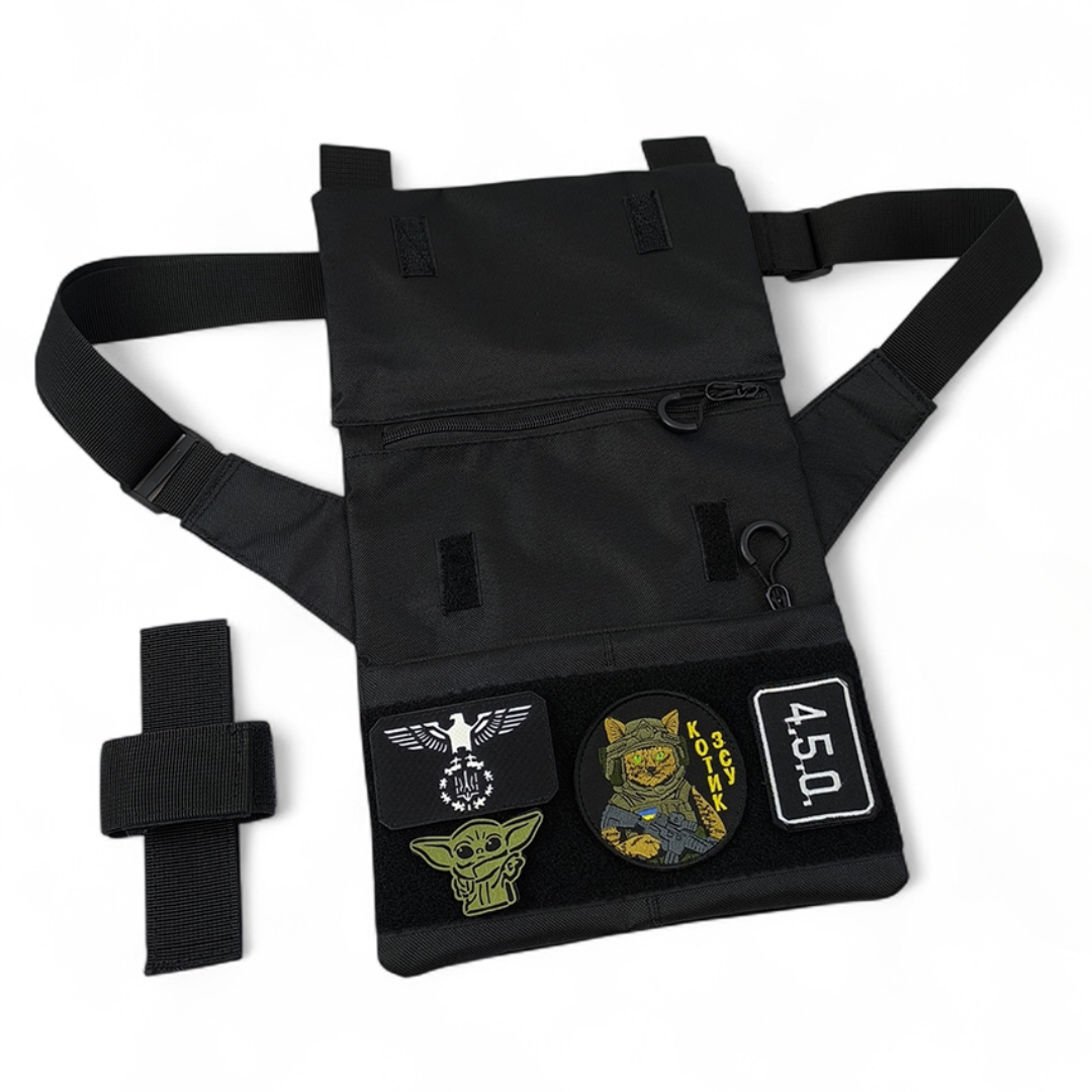 Тактическая сумка Cordura 1000D черная 30&times;25 см с патч-панелью и съемной кобурой 161 фото