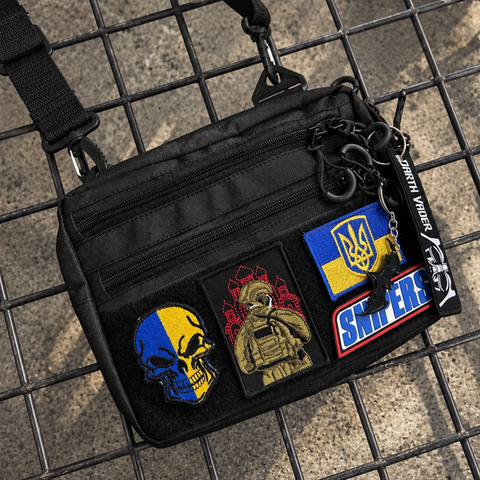 Сумка-месенджер через плече з Cordura 600D, Velcro-панеллю для патчів, 5 кишень &mdash; чорна 129 фото